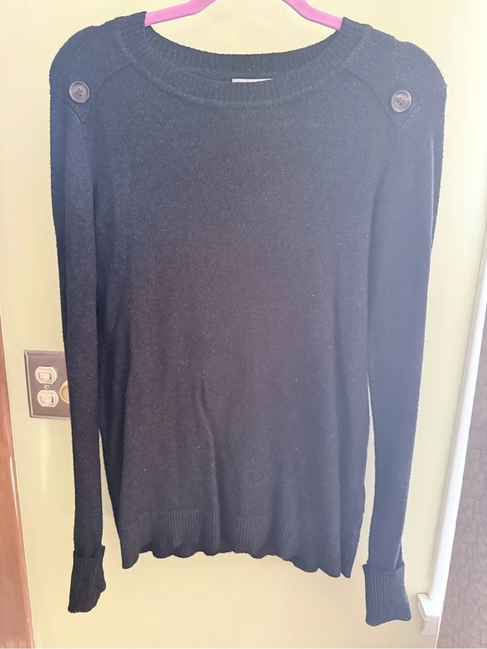 Pink Clover Black Button-Shoulder Women's Sweater